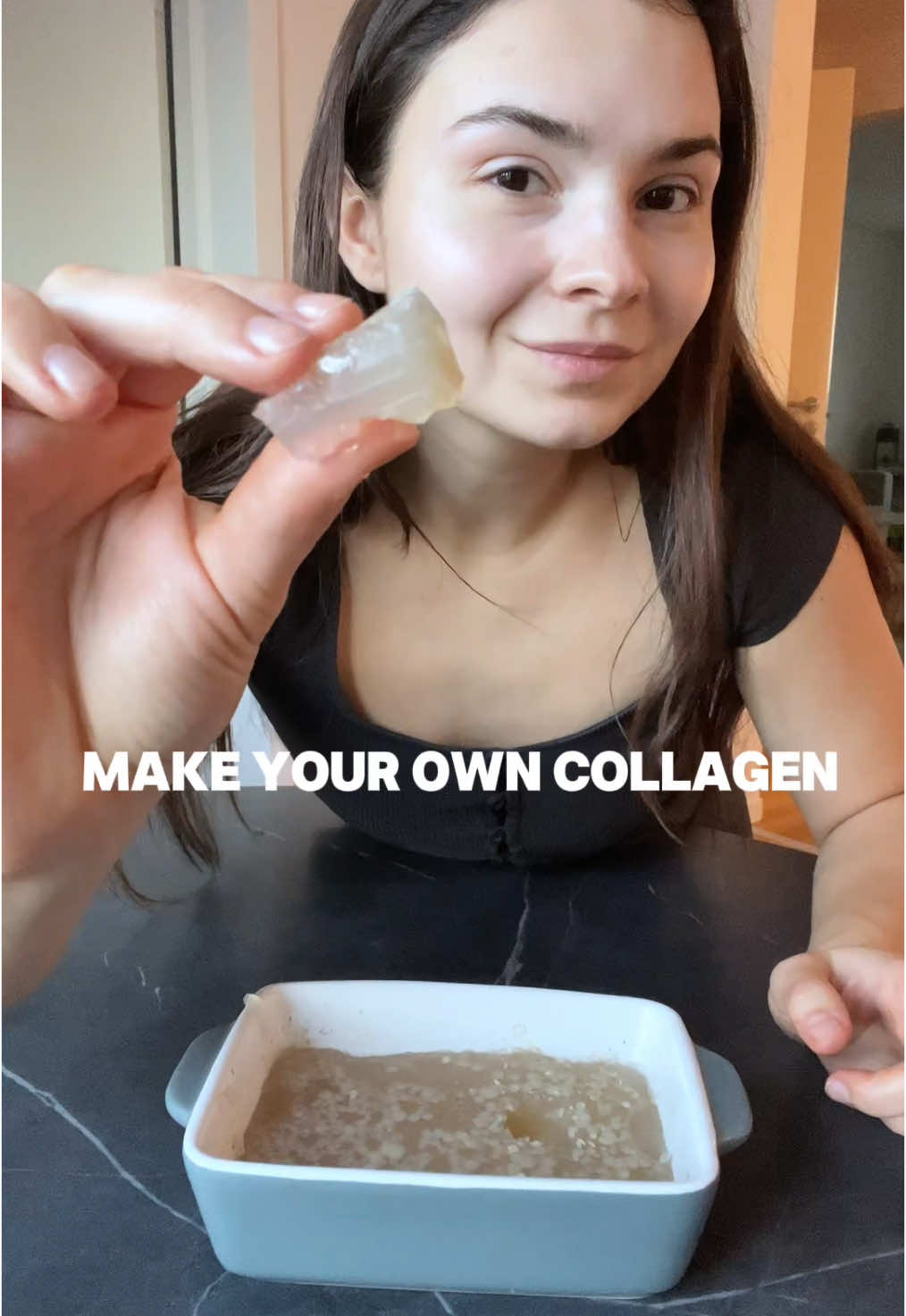 A few cubes of this gelatized ox bone broth a day can meet your daily collagen needs.  By simmering ox bones for 10-20 hours,  the collagen in the bones, cartilage, and connective tissues breaks down into gelatin, which dissolves into the broth.  This process releases amino acids like glycine and proline, which are the building blocks of COLLAGEN. TIP 1:  Choose bones with connective tissue like knuckles, joints and marrow bones.  TIP 2: Add Acids, like vinegar , it helps break down the collagen.  #kbeauty#skincareroutine #skincareproducts #kbeautyroutine #bonebroth #oxbonesoup #collagen #eatyourskincare #vcollacollagen #eatyourcollagen #superfoods 
