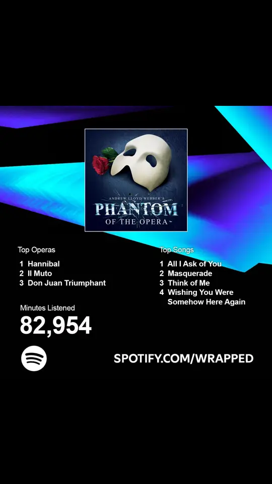 Which Phantom song topped your @Spotify Wrapped this year? Drop your favourite below! 👇 #PhantomLondon #phantom #2024 #spotify #phantomoftheopera #musicaltheatre #spotifywrapped 