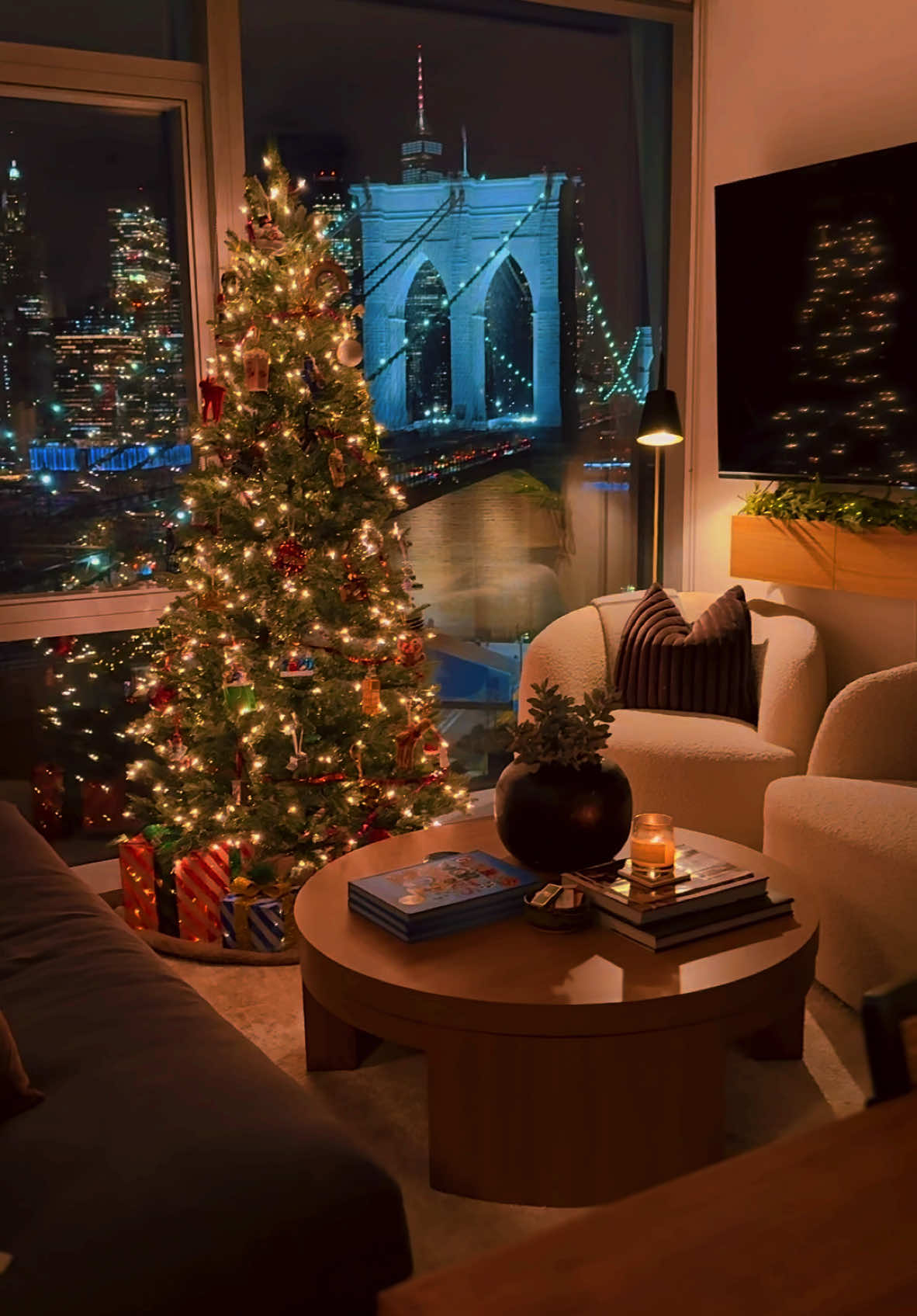 POV it’s Christmas in New York and you have the best view in the city 🥰#nyc #christmas #christmasinnewyork #newyorkcity #brooklynbridge #christmastree 