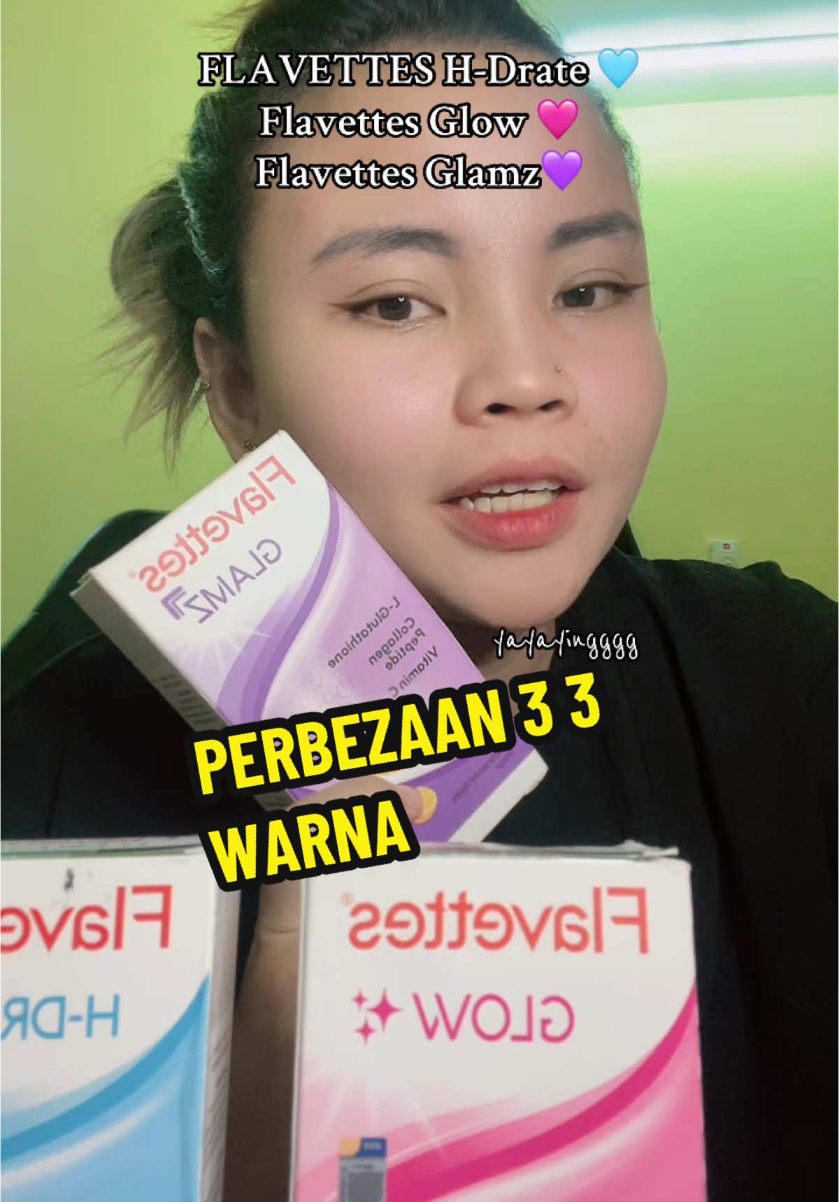 Replying to @Faziramn94 Perbezaan FLAVETTES H- Drate 🩵 Flavettes Glow 🩷 Flavettes Glamz 💜 #fypdong #fypp #fypdong #vitamin #collagen #fypdong #fypp #vitaminc 