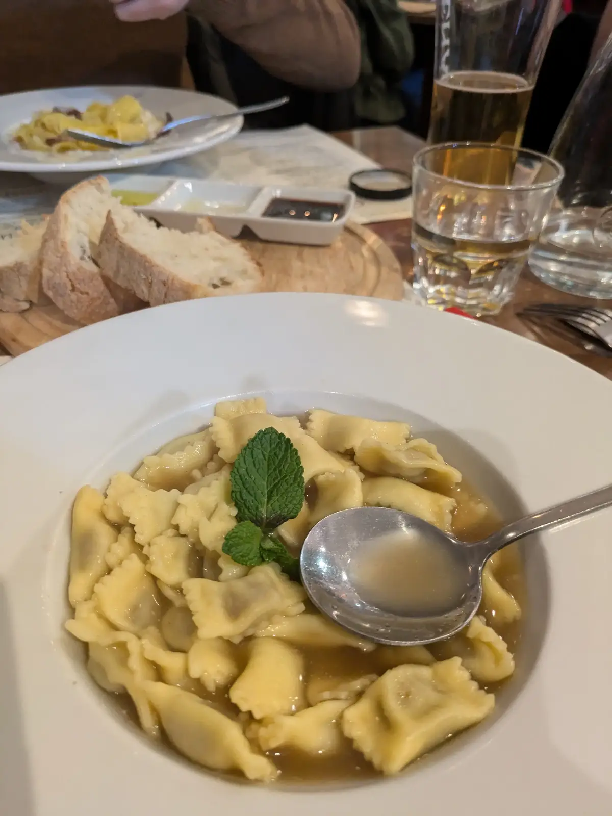 Rainy days call for good food, so we made a quick escape to @pastafactory 🌧️  No better place to wait out a storm than with a bowl of pasta in brodo—warm, comforting, and just what we needed. Followed it up with a killer carbonara (seriously, they nailed it). 🍝  The bread? Perfect for some shameless plate-cleaning. And let’s not forget the coffee - brewed the classic Moka pot way, because some traditions just can’t be beat. ☕  Who needs sunshine when you’ve got pasta and good vibes? Thanks for the delicious pit stop, Pasta Factory! #pastadate #pastadinner #italianfreshpasta #freshingredients #nofilterfoodie
