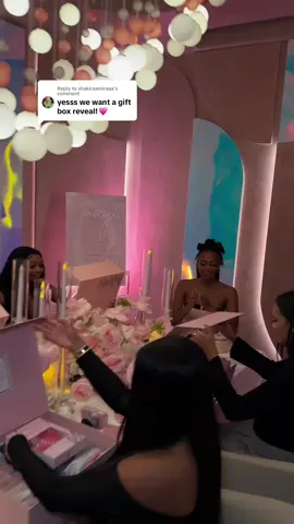 Replying to @shakiraamiraaa  Details on my gift boxes, my girls said walking in felt like a brand trip welcome dinner & that was what we were going for 😭🤍  #gifts #giftideas #birthday #christmas #party #event #partyideas 