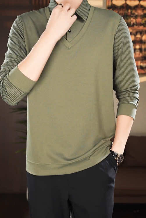 Men's fake two business POLO shirts, casual loose sweaters,Men's fashion coat#Men wear#Fake two-piece Polo#sweater#Business POLO#Men's coat