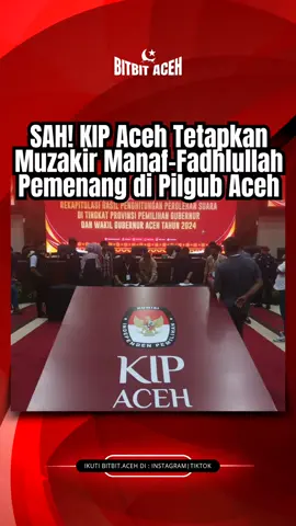 Komisi Independen Pemilihan (KIP) Aceh secara resmi menetapkan pasangan calon (Paslon) Gubernur/Wakil Gubernur Aceh, Muzakir Manaf (Mualem) – Fadhlullah (Dek Fadh) sebagai pemenang dalam Pemilihan Gubernur (Pilgub) Aceh 2024. Penetapan ini dilakukan pada rapat pleno terbuka usai rekapitulasi hasil penghitungan perolehan suara tingkat provinsi Pilgub Aceh Aceh yang diselenggarakan KIP Aceh di Gedung Dewan Perwakilan Rakyat Aceh (DPRA) pada Ahad (8/12/2024). Dari rekapitulasi perolehan suara tersebut menunjukkan pasangan Mualem-Dek Fad memperoleh total 1.492.846 suara atau sebesar 53,27 persen, dengan keunggulan yang signifikan di 15 kabupaten/kota. Adapun daerah Mualem-Dek Fad unggul mencakup Kabupaten Aceh Utara, Simeulue, Aceh Selatan, Aceh Barat, Aceh Timur, Kota Subulussalam, Gayo Lues, Kota Lhokseumawe, Aceh Tenggara, Aceh Singkil, Aceh Tengah, Aceh Jaya, Nagan Raya, Aceh Barat Daya dan Aceh Tamiang. Sementara pasangan Bustami-Fadhil meraih 1.309.375 suara atau sebesar 46,73 persen dan unggul di delapan kabupaten/kota, yaitu Kota Banda Aceh, Pidie, Pidie Jaya, Bireuen, Aceh Besar, Kota Sabang, Kota Langsa dan Kabupaten Bener Meriah. #pilkadaaceh 