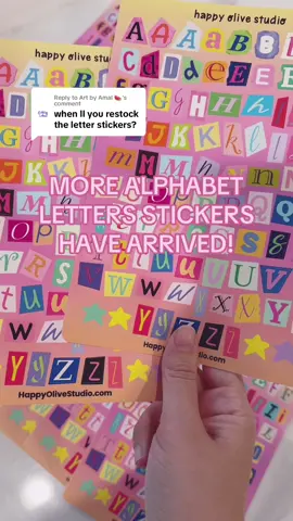 Replying to @Art by Amal 🍉 r e s t o c k of the alphabet letters stickers are now up on my sh0ps! And the new vowel sheets, too! 🫶🏼✨ #journaling #journal #journalstickers #scrapbooking 