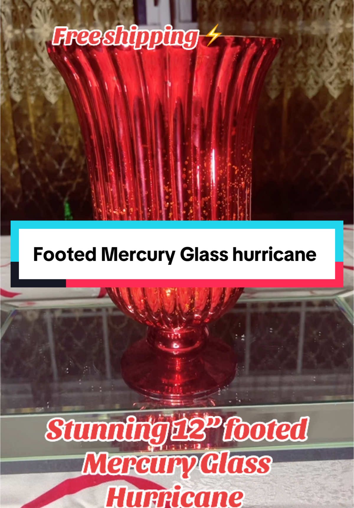 Stunning 12” footed Mercury Glass Hurricane @QVC, Inc #qvc #homedecor #shinydecor #holidaydecor #mercuryglass #tiktokshopholidayhaul #giftideas 