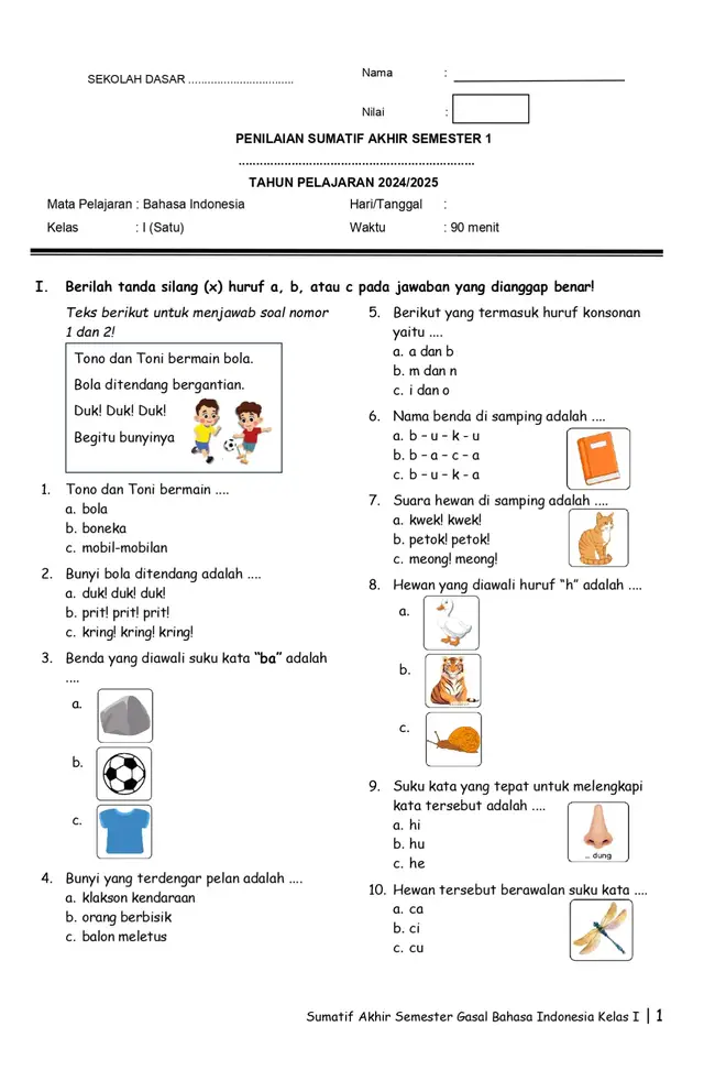 SOAL SAS BAHASA INDONESIA KELAS 1 SEMESTER GASAL #soalbahasaindonesia #saskelas1 #bahasaindonesia #soalkelas1 #foryourepage #fyp #latihansoal #sasbahasaindonesiakelas1 #kurikulummerdeka 