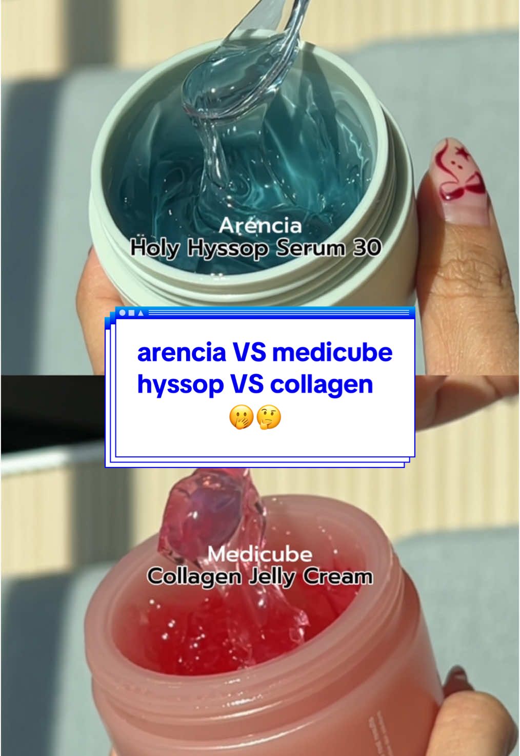 Our office’s recent favourite gel creams🌟 Between Arencia’s 🍀Holy Hyssop Serum 30🍀 and Medicube’s 🍬Collagen Jelly Cream🍬, which one do you want to try?🤔 #medicube #arencia #collagencream #hyssopserum  #kbeauty #koreanskincare #hyperpigmentationcream #finelinesandwrinkles #stylekorean #stylekorean_global 