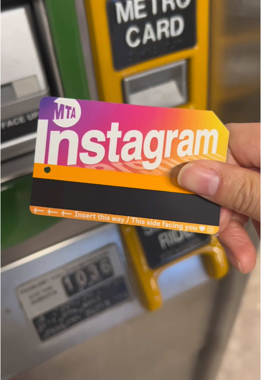 Limited edition @instagram MetroCard!  Tips: - you can only buy one card at a time - the minimum amount you can put on a card is two rides, so $5.80 plus $1 new card fee - you can only make 2 transactions with the same credit card - cards are only available at specific machines (usually near a station booth, ask an @MTA employee for help!) - each machine will dispense one type of card (there are 3 total by different creators) Cards are available at: - Court Sq (E, G, M, 7): newyorknico - Atlantic Av-Barclays (B, D, N, Q, R, 2, 3, 4, 5): newyorknico, subwaytakes - Bedford Ave (L): newyorknico - Delancey St (F) / Essex St (J, M, Z): newyorknico, subwaytakes, overheardnewyork - Fulton Street (A, C, J, Z, 2, 3, 4, 5): newyorknico - 14 St-Union Sq (L, N, Q, R, W, 4, 5, 6): newyorknico, subwaytakes, overheardnewyork - Sutphin Blvd-Archer Av-JFK Airport (E, J, Z): subwaytakes - Fordham Rd (B, D): subwaytakes - Grand Central-42 St (S, 4, 5, 6, 7): subwaytakes - Jamaica Center-Parsons/Archer (E, J, Z): overheardnewyork - 34 St-Penn Station (A, C, E): overheardnewyork - 125 St (2, 3): overheardnewyork #nyc #mta #nycsubway #transit #subway #metrocard #limitededition #train #newyork #instagram #collab 