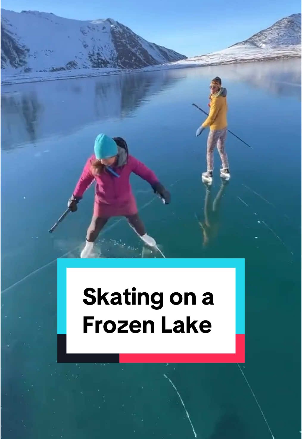 Rabbit Lake's frozen magic unfolds as @sarahmhistand skates gracefully over on its transparent ice 💙  🎥 @sarahmhistand #frozenlake #winteractivities #winteradventures #iceskatingtiktok #iceskate #rabbitlake