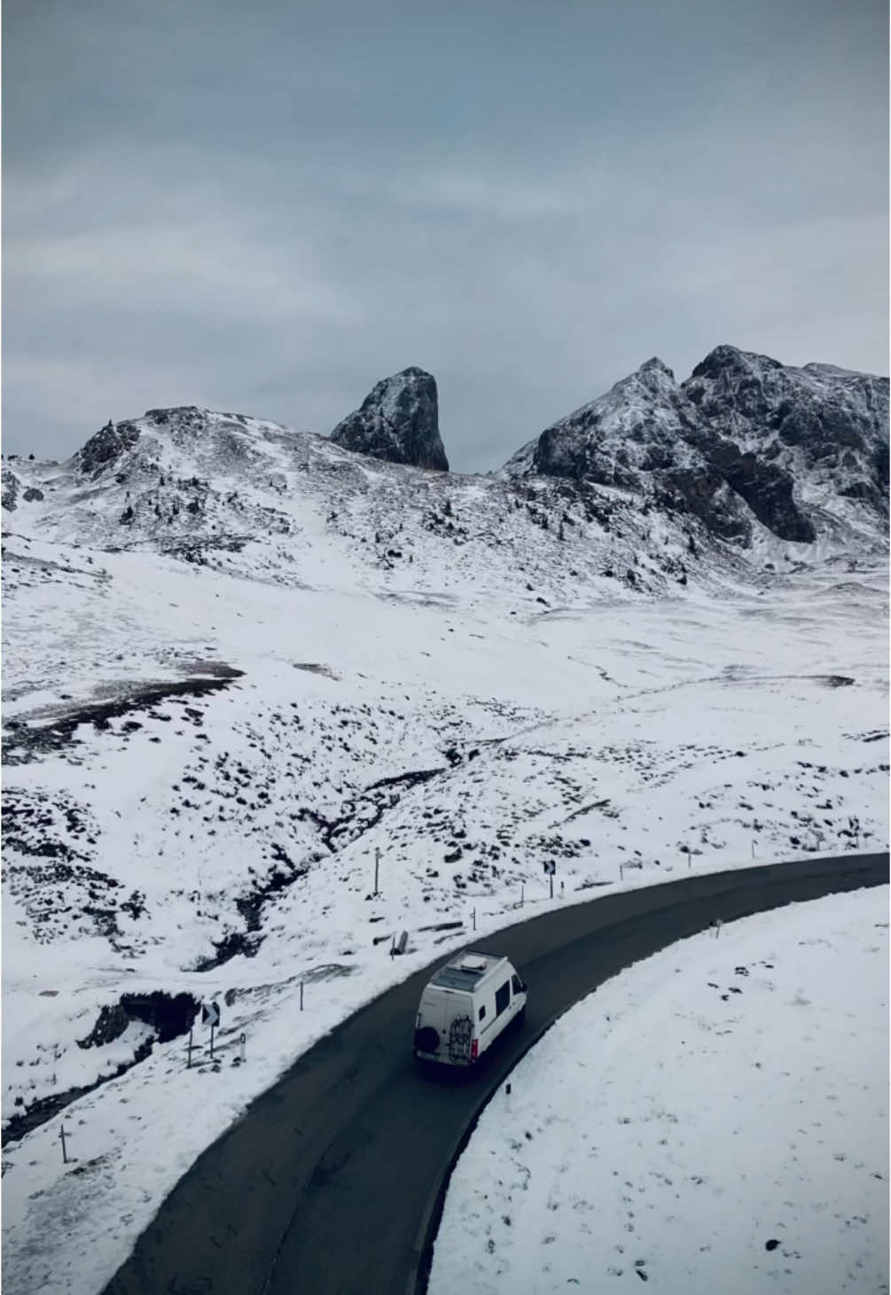 Dolomites ❄️ #dolomiti #dolomites #italy #snow #snowday #snowroad #mountain #mountains #fyp #dronevideo #drone #droneshot 