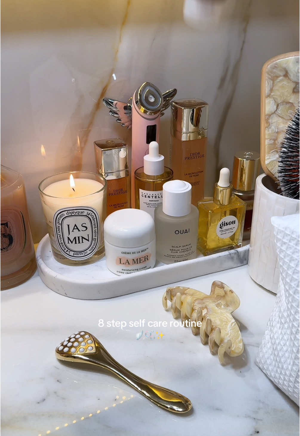 asmr self care routine 🪽🕯️✨ I used: @SKIN1004 Official Centella cleansing foam, ampoule & sun serum @Diorbeauty Prestige la micro-huile de rose serum @Medicube Global Deep vita c capsule cream & booster pro @THE OUAI Scalp serum #SelfCare #skincare #makeup 