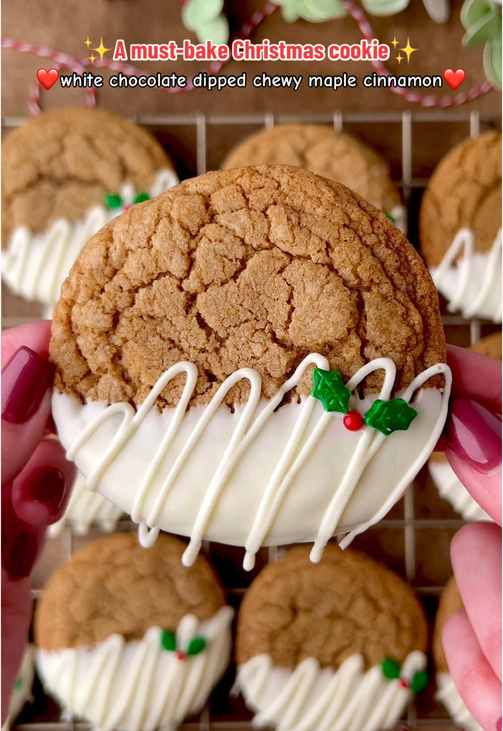 ❤️🍪🎅🏻White chocolate dipped chewy maple cinnamon cookies!  These cookies are packed full of flavor, easy to make (no mixer needed), and simple to decorate - the perfect Holiday cookie! I make these every year and always receive requests for them too, everyone loves them so much🥰 Perfect for a cookie tin or dessert tray too!  The recipe is by @Carlee with details on my blog❤️ #christmascookies #christmasbaking #christmastreats #holidaycookies #cookiedecorating #homemadecookies #cookietok 