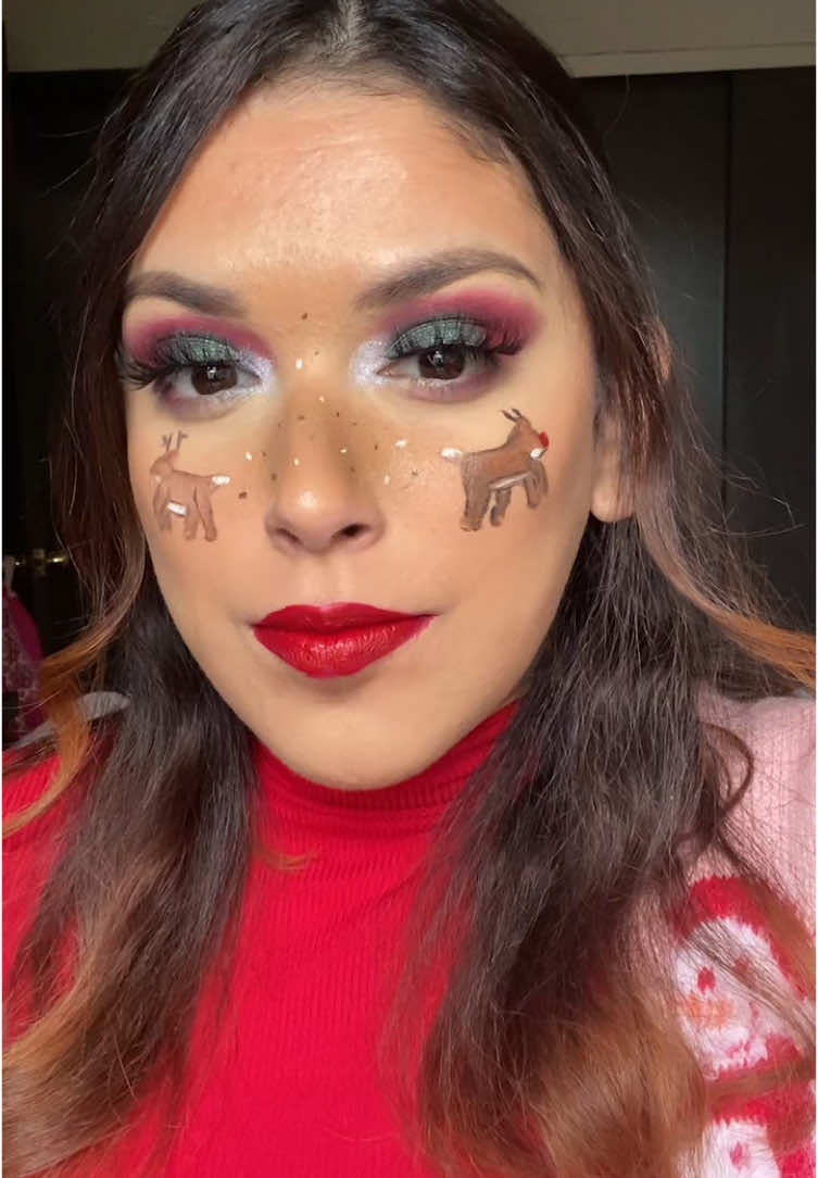 My reindeers turned out chubby 🤷🏻‍♀️❤️🥰🦌  #christmasmakeup #christmasfilter #reindeer #christmas2024 #creativemakeup #makeup #makeupisart #makeupismypassion #red #redlips 