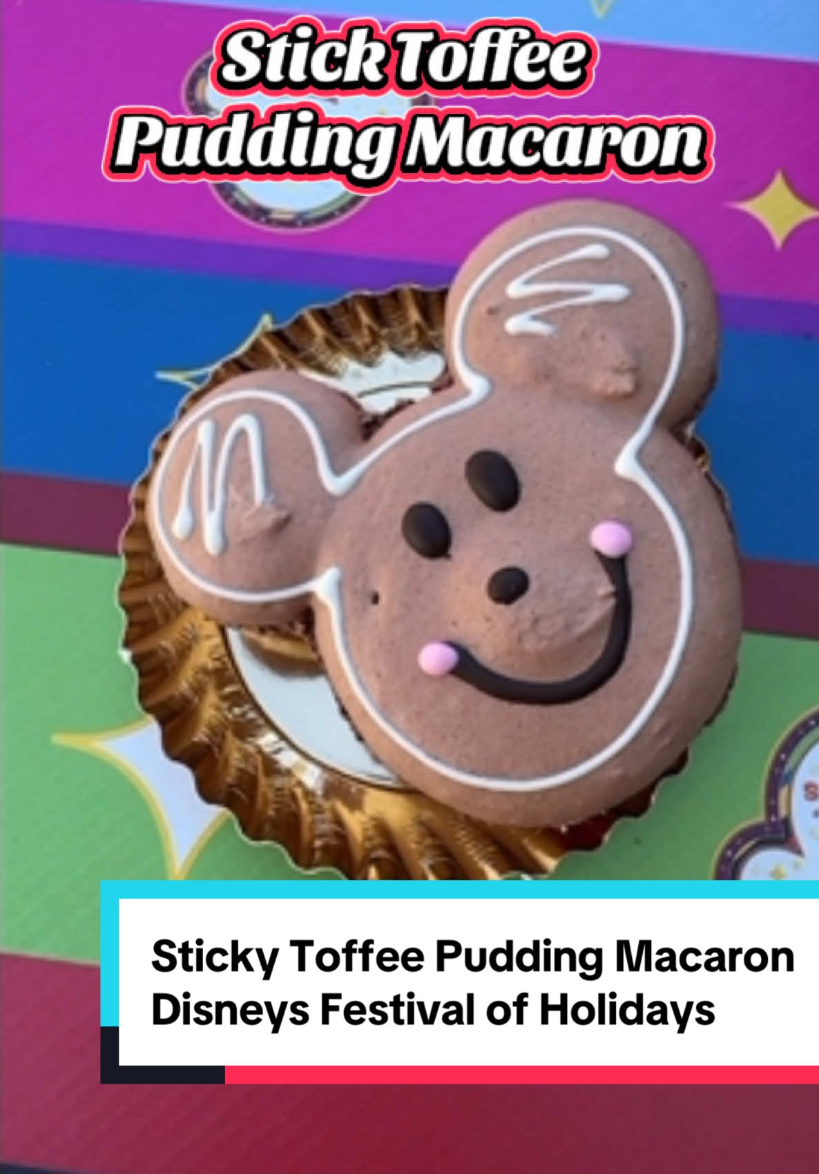 The most popular item from Disneys Califoenia Adventure Festival of Holidays is this Sticky Toffee Pudding Macaron. #disneylandfoodie #disneyfoodreview #StickyToffeePudding #StickyToffeePuddingMacaron #SamanthaSouza #DisneyFoodReviews #FestivalOfHolidays #Disney’sFestivalHolidays #CaliforniaAdventureFestivalOfHolidays #FestivalOfHolidaysFoodReview #DisneyAdult 