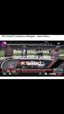 I’ve never felt so seen. Man of the people. #footinmouth #mondaynightfootball #jasonkelce #humor#football #cowboys #bengals 