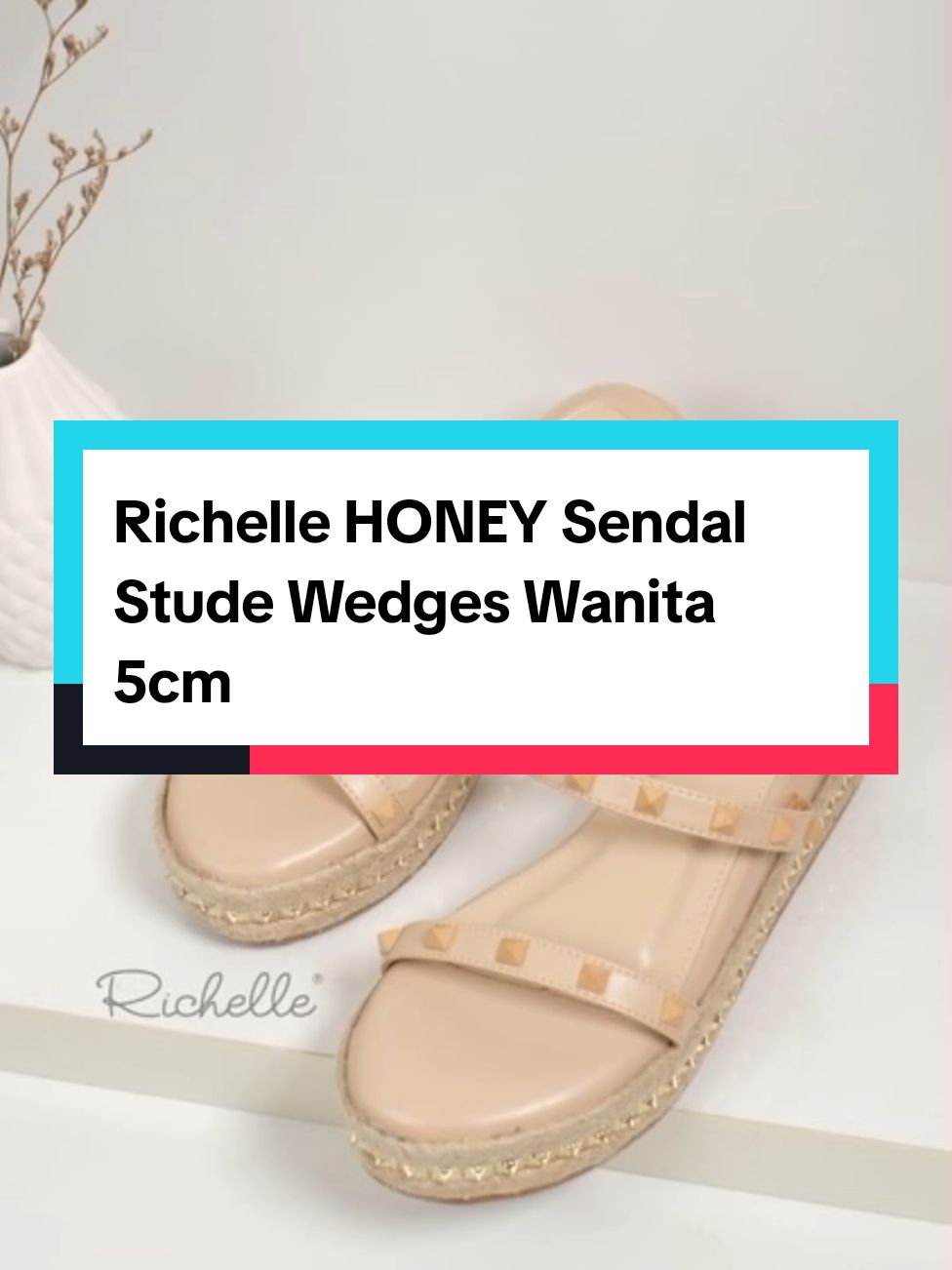 Richelle HONEY Sendal Stude Wedges Wanita 5cm Dengan Model Kekinian Cantik Elegan Dengan Kualitas Premium #sandalwanita #sepatuwanita #TikTokAwardsID 