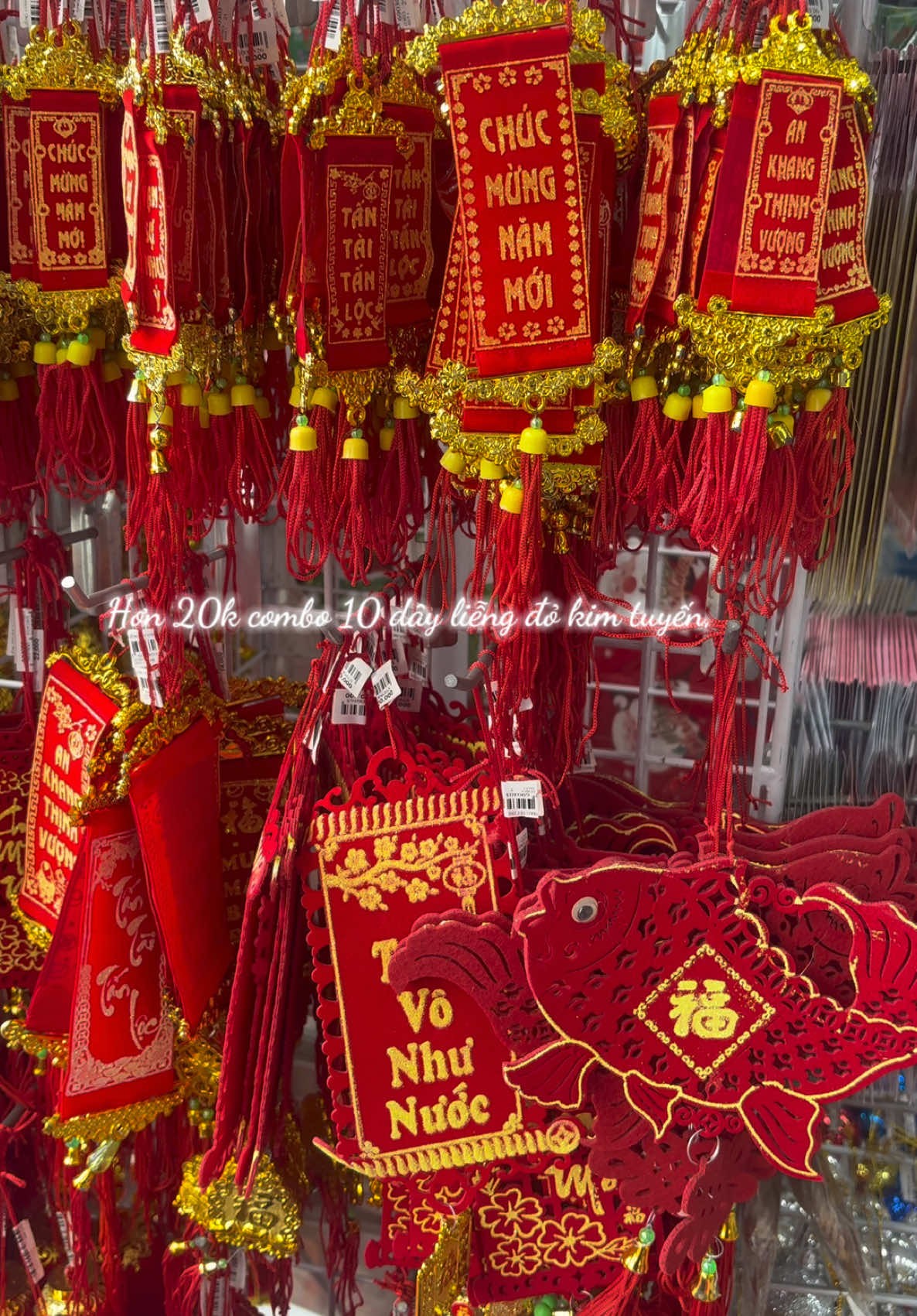 Sét 10 dây liễng đỏ kim tuyến #trangtri #trangtritet #daytreo #thetreo #tet 