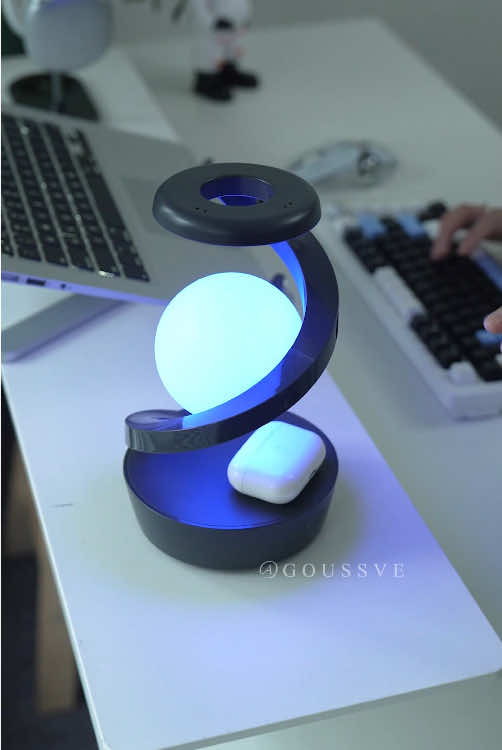 It's a rotary floating lamp, and also is a wireless charging station! #lamp#nightlight#homhacks #techgadets#homedecor #bedroomdesign#rotatinglamp #bedroomdecor#deskdecor#desklamp #desksetup#cozyroom#wirelesscharger #ledlamp #ledlights 