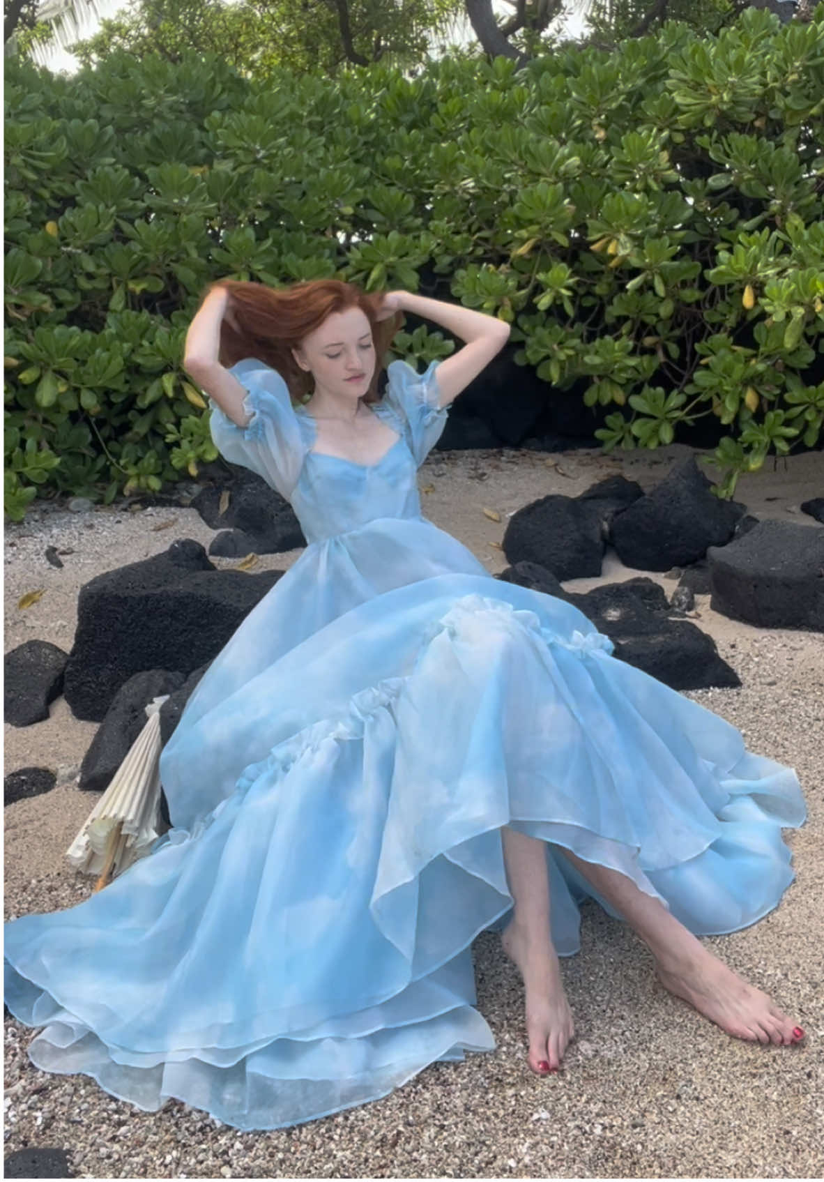 Who else wears a ball gown to the beach?? #fyp #ginger #OOTD 