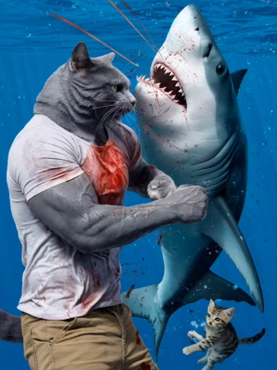 A Daddy’s Fight Against the Sea and a Shark for His Kitten!! #cat #aicat #kitten #story #catsoftiktok #fyp #sad #catlover #catstory #pawsome #aiart 