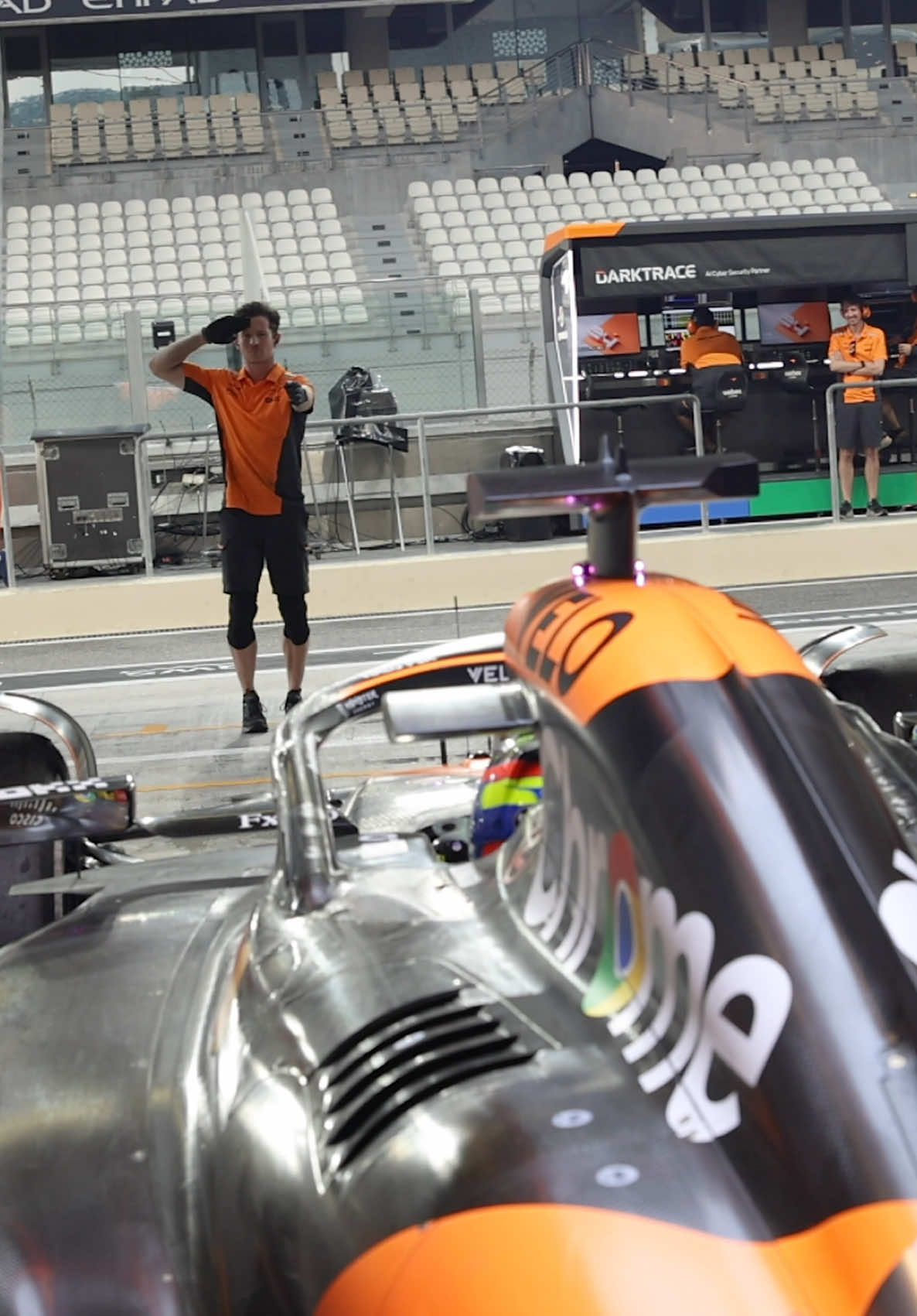 Rolling out for the final time. Thank you MCL38 and THANK YOU Abu Dhabi. 🔊🧡 #ThisTeam #McLaren #F1 