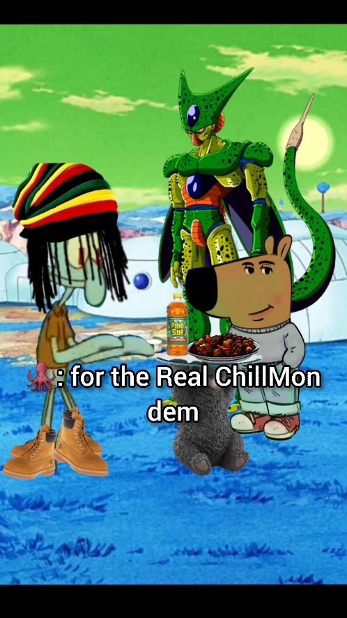 Chill Guy, Rasward, and Cell #jamaican #cartoon #dbz #justachillguy #chillguy #spongebob #memes #foryou #fyp 