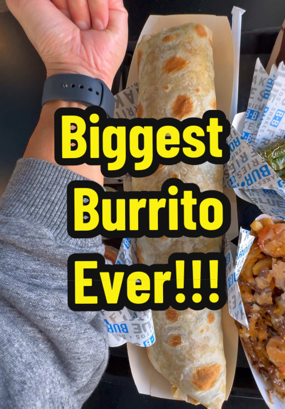Got the biggest burrito from @BlueBurroOfficial #burrito #mexicanfood #foodontiktok 