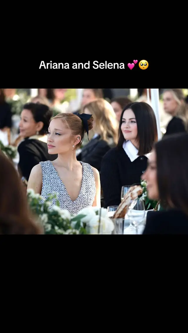 Selena Gomez and Ariana Grande at the Academy women’s luncheon. ✨#arianagrande #selenagomez #academy #oscar #goldenglobes #eternalsunshine #fyp 