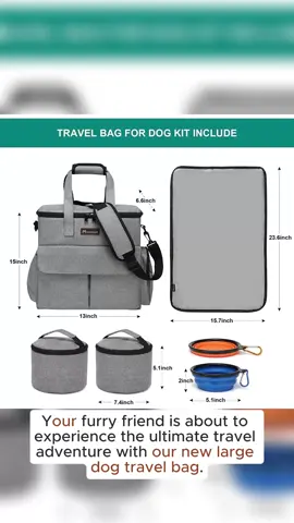 Large Dog Travel Bag – Airline Approved Pet Tote - Multi-Function Pockets, 2 Food Containers, 2 Collapsible Bowls, & Feeding Mat for Dogs and Cats