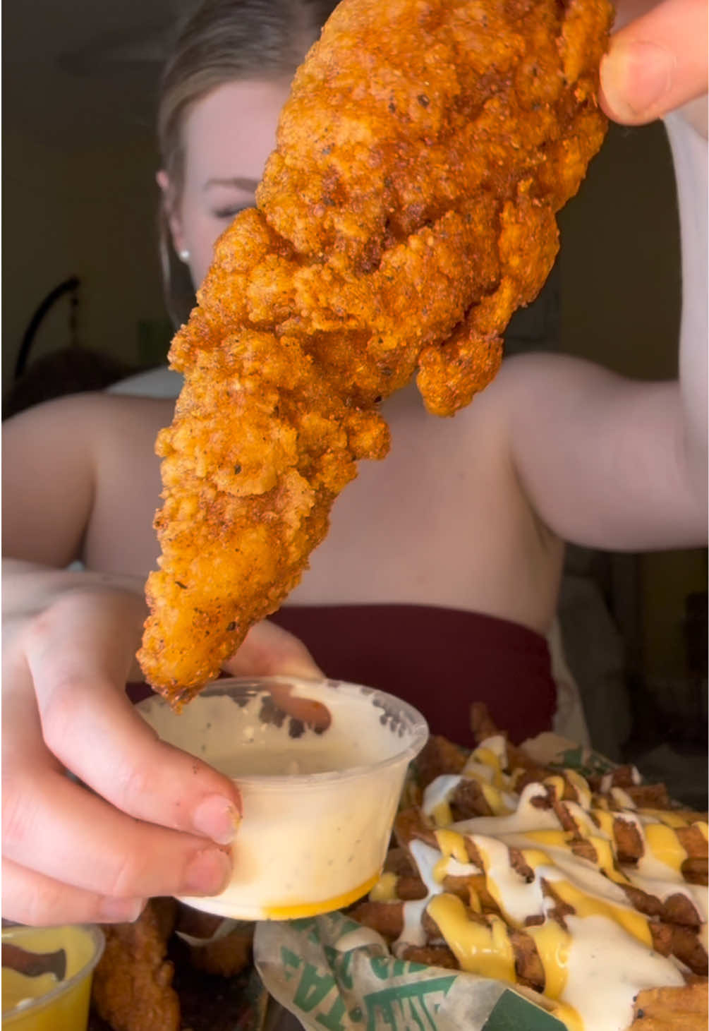 @Wingstop saucy tender meal for day 10 of mukbangmus 🧑‍🎄 🎄 .Yall i finally got my mic back 🥰😭 i got hot honey & original hot tenders w/ lemon pepper fries & cheese/ ranch on top 🥰 tysm for almost 70k wtf!!!!  #mukbang #fyp #asmr #asmrmukbang #Foodie #tiktokfoodie #crunchy #fyppppppppppppppppppppppp #creatorsearchinsights #eatingsounds #fypシ゚viral #crunch #wingstop #hothoney #wingstopmukbang #friedchicken 