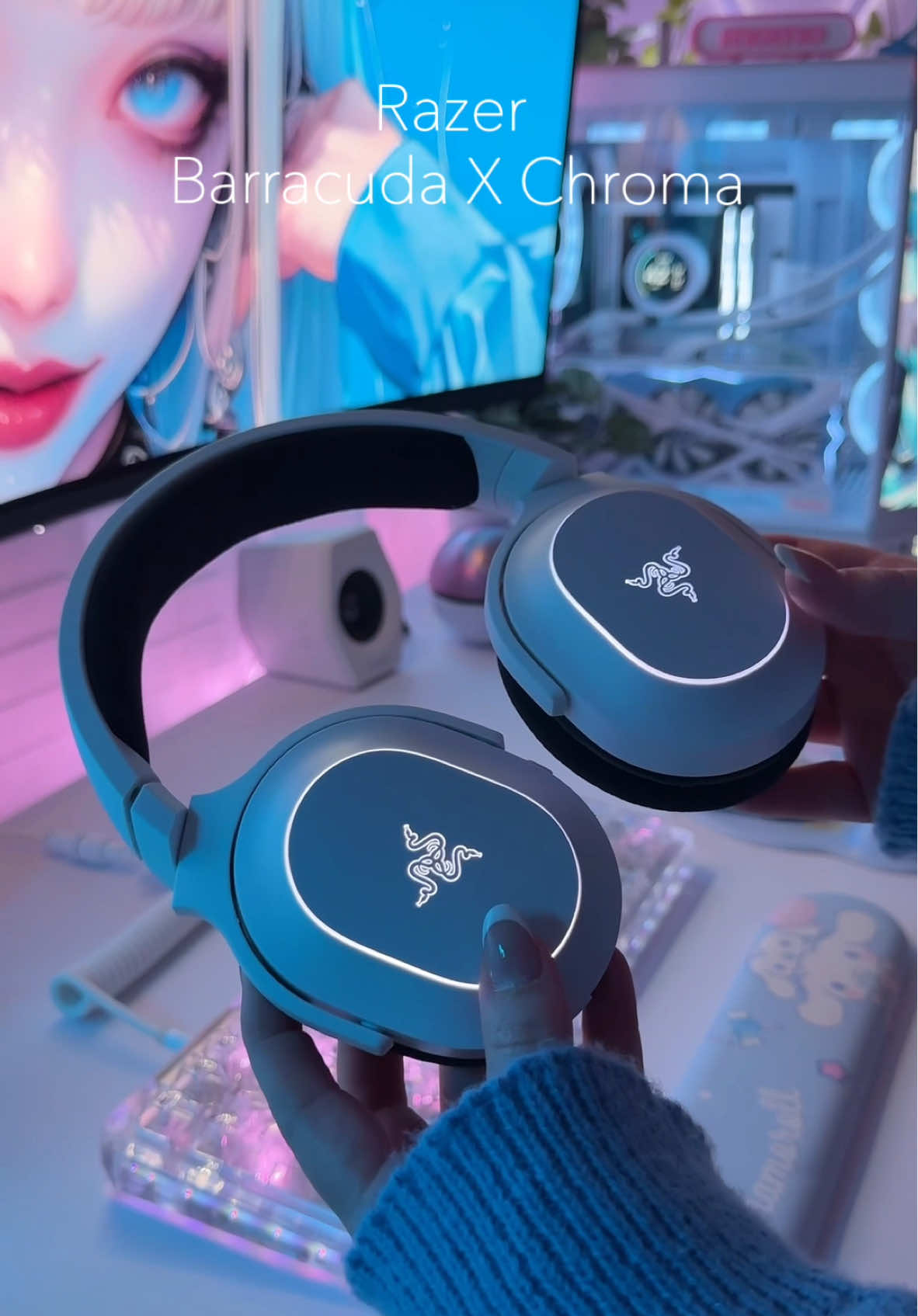 Testing out the @Razer Barracuda X Chroma now in a white version! Im obsessed with how these sound. The RGB customization is sick! 🩷#gaming #razer #GamingOnTikTok #GamingSetup #desksetup #rgb #headset 