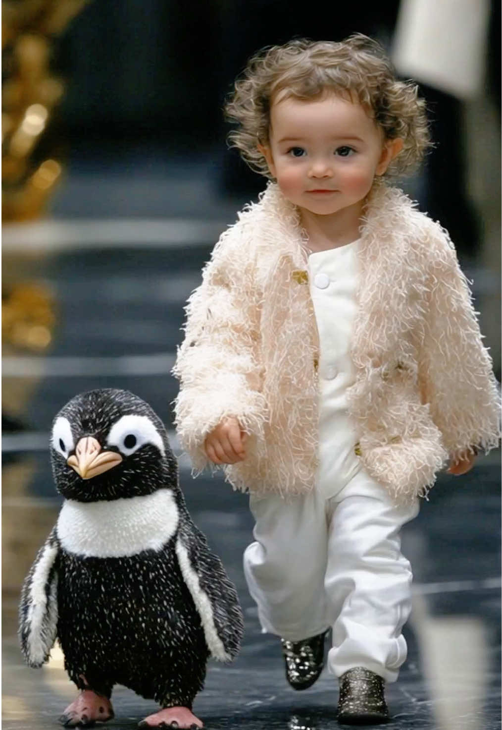 Adorable Baby and Animal Fashion Show 🐧🐶 #baby #cutebaby #babyvideos #babydance #babyshorts #AI #Runway #fyp #viral #kawaii #BabyFashionShow #ForYou #bebe