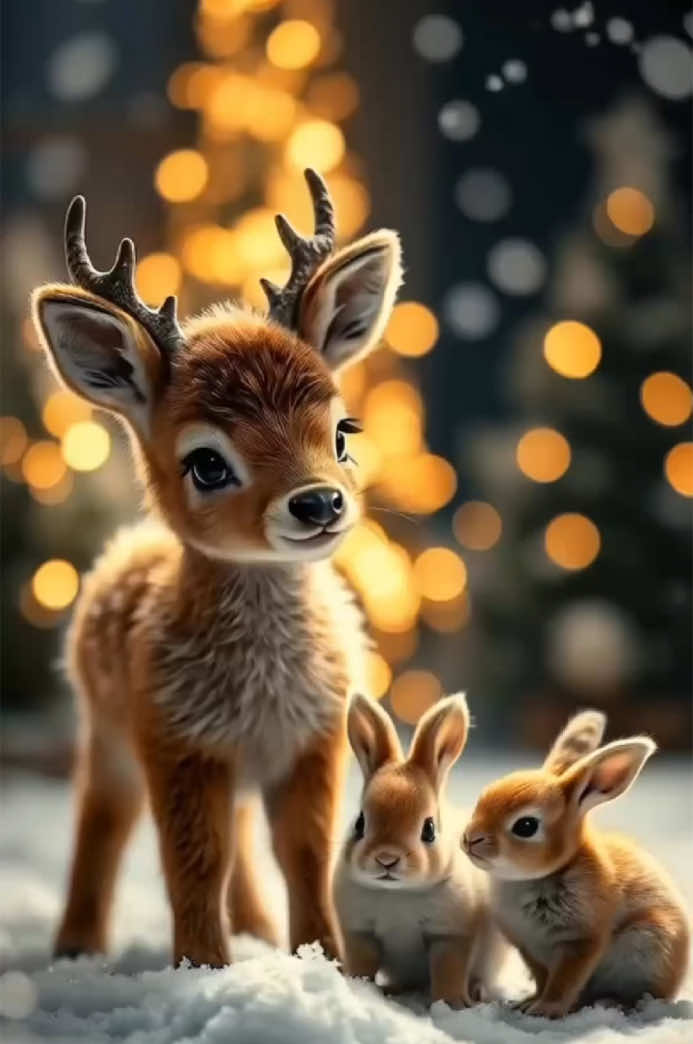 Just a little deer and its bunny entourage 🐾🐇❄️ #babydeer #deer #bambi #bunnies  #cute #socute #cuteanimals #howcuteisthis #adorableanimals #wintertime #lovely #lovelyanimals #xmas #xmas2024 #christmasiscoming #christmas #christmas2024 #merrychristmas #merryxmas #cutenessoverload #aww #awww #awwwww  #christmastiktok #christmaslover #winterwonderland 