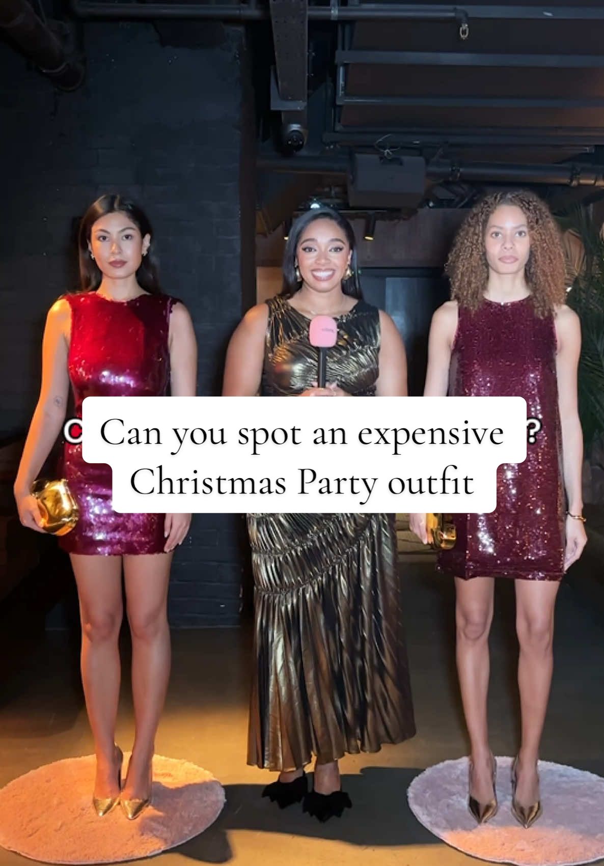 This week, we brought THE iconic eliza game to life at our Christmas party 🎄 One of these sequin looks costs over £2200, but which?  #minimic #christmas #christmasgift #partyseason #partybag #highstreet #designer #streetinterview #christmasparty #guessinggame #fashiontiktok 