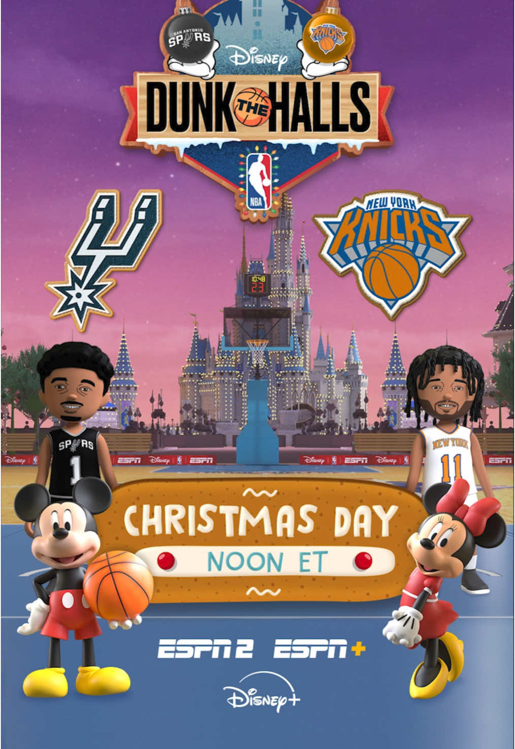 Dunk the Halls streams live on #Christmas Day on ESPN2, ESPN+, and @Disney+ 🏀🍿 #mickeymouse #disney #NBA #knicks #spurs 