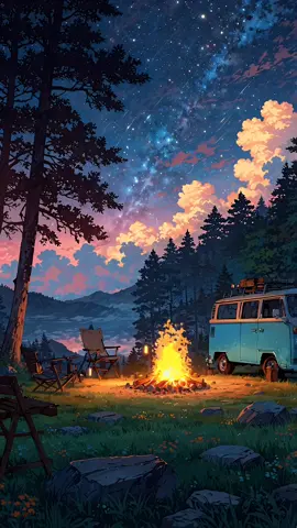 Starry Skies and Campfire Highs 🌌🔥 #campinglife #fypviralシ #aestheticvibes #aiart #starrysky #campfire #aiartwork #campervan #aiartcommunity #forest #digitalartist #woodland #natureaesthetic #Outdoors #cozyvibes #wilderness #videowallpaper 