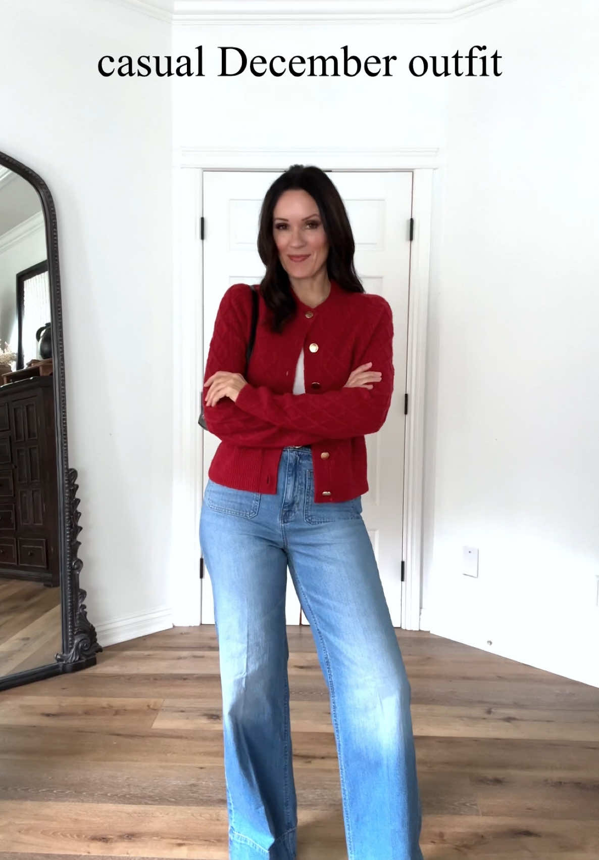 The easiest casual holiday outfit formula that’s still festive & cute! Find this look pinned at the top of my comments.  #tfsthelabel #fashion #fallfashion #winterfashion #outfitideas #fashionreel #over40fashion #over40fashion #reelsfashion #outfitinspo 