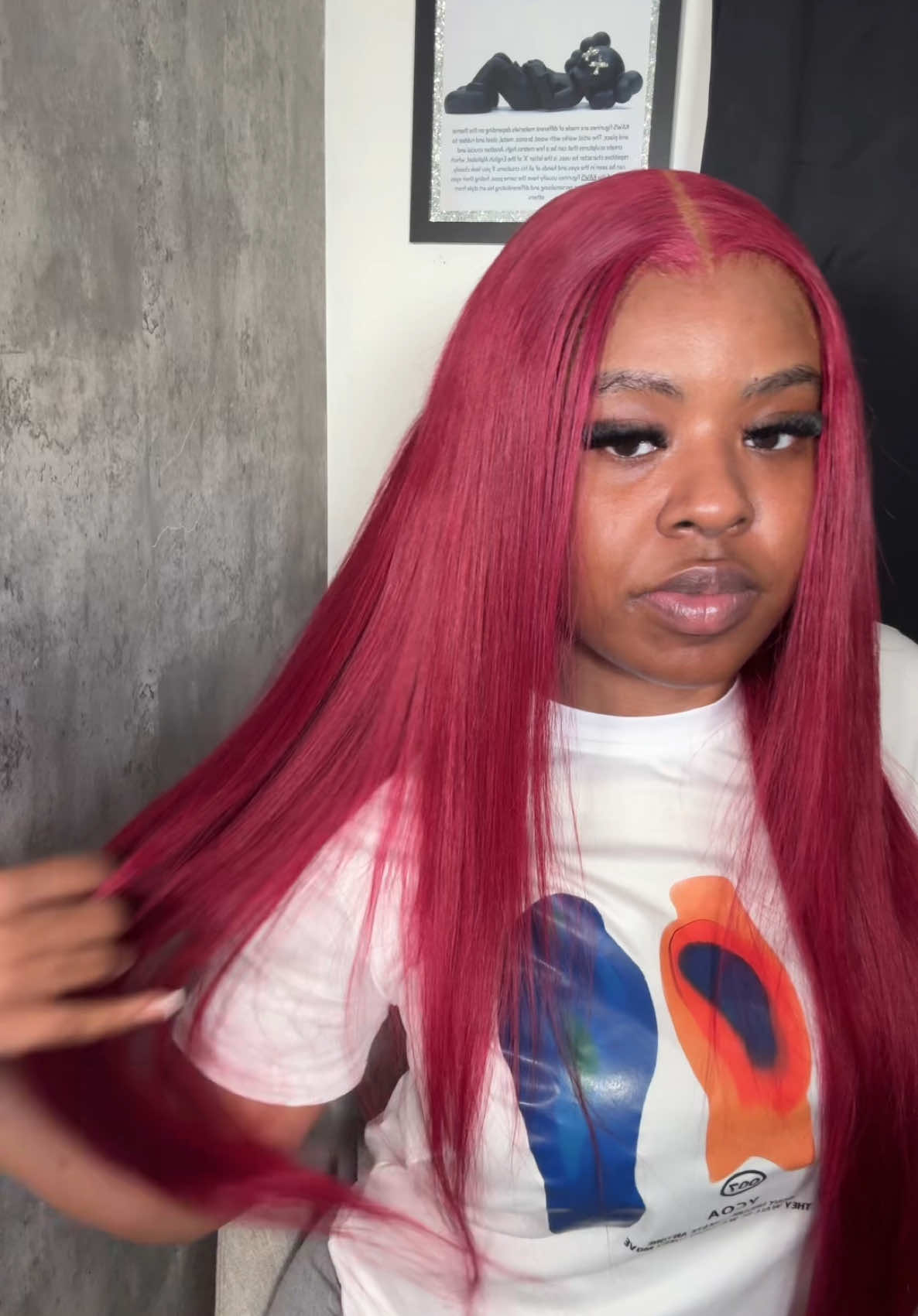 I was going for a slight widows peak but failed 😭 besides that the lace melted really good and the color was cute ♥️ Hair from: @Hotstarhair.com 30 Inches 13x6 Lace Front Wig 99j Color Only $179  #hairinfluencer #99jwig #frontalwig #hotstarhair  #wigstyling ##wig##wiginstall