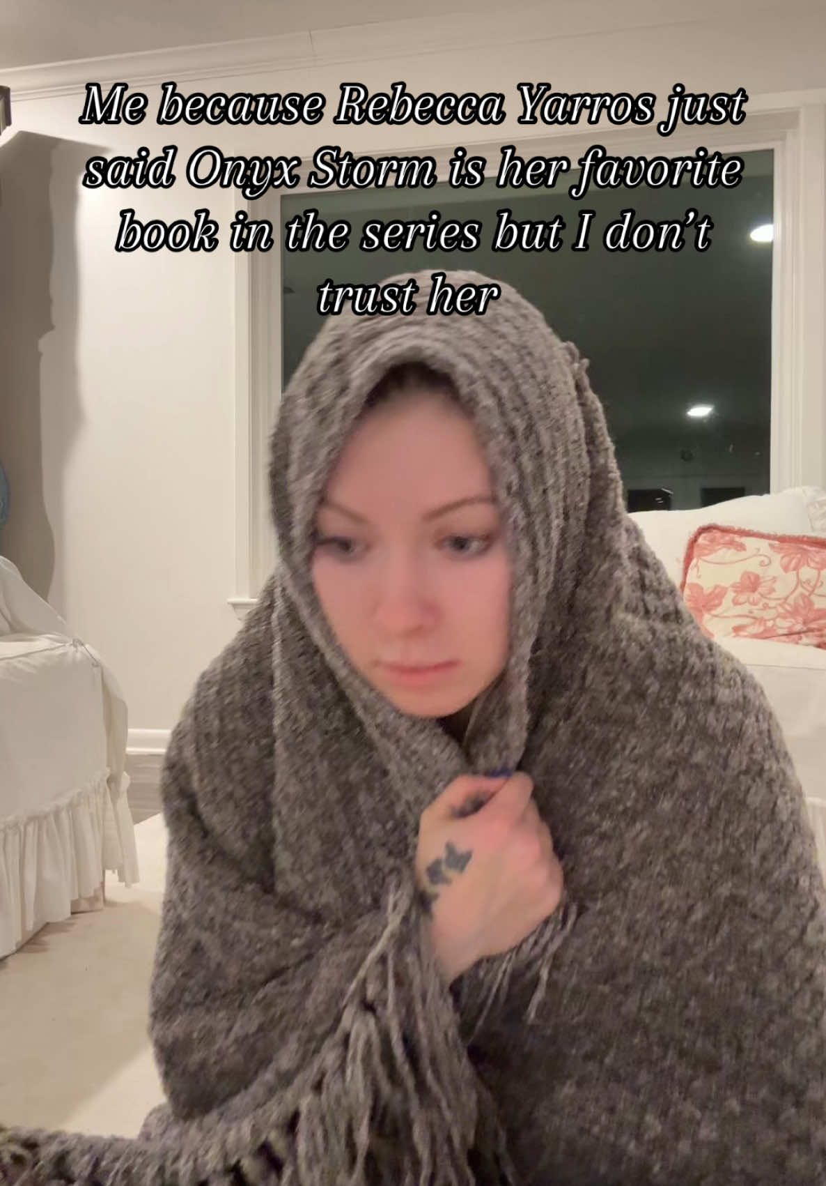 I fear dark times are upon us….  #fourthwing #onyxstorm #onyxstormcountdown #onyxstormnews #rebeccayarros #xadenriorson #violetsorrengail #empyreanseries #bookishhumor 