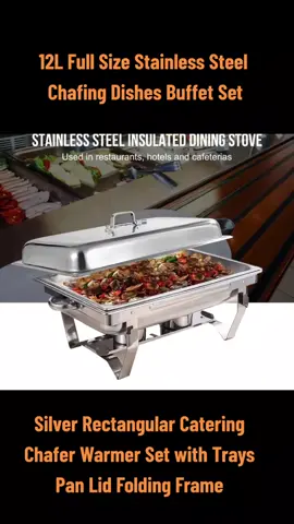 12L Full Size Stainless Steel Chafing Dishes Buffet Set, Silver Rectangular Catering Chafer Warmer Set with Trays Pan Lid Folding Frame for Kitchen Party Banquet Dining Price dropped to just ₱980.00!
