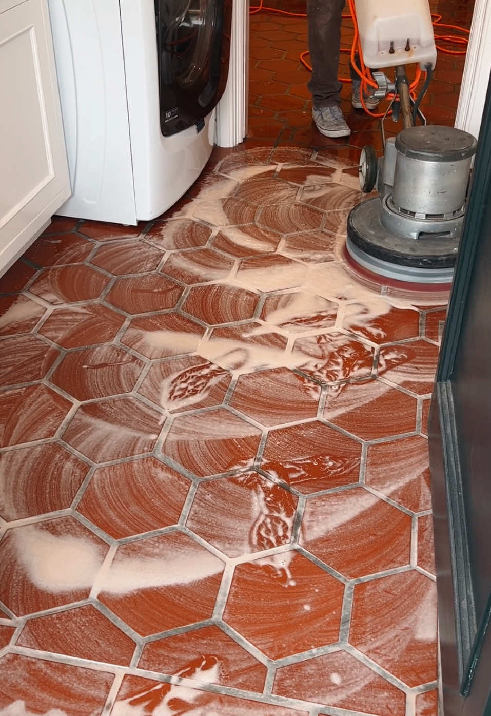 Pavers cleaning. Cleaned up nicely with an alkaline cleaner  from mb stone #mbstone #tileandgroutcleaning #tilecleaning #fyp #stonerestorationservices 