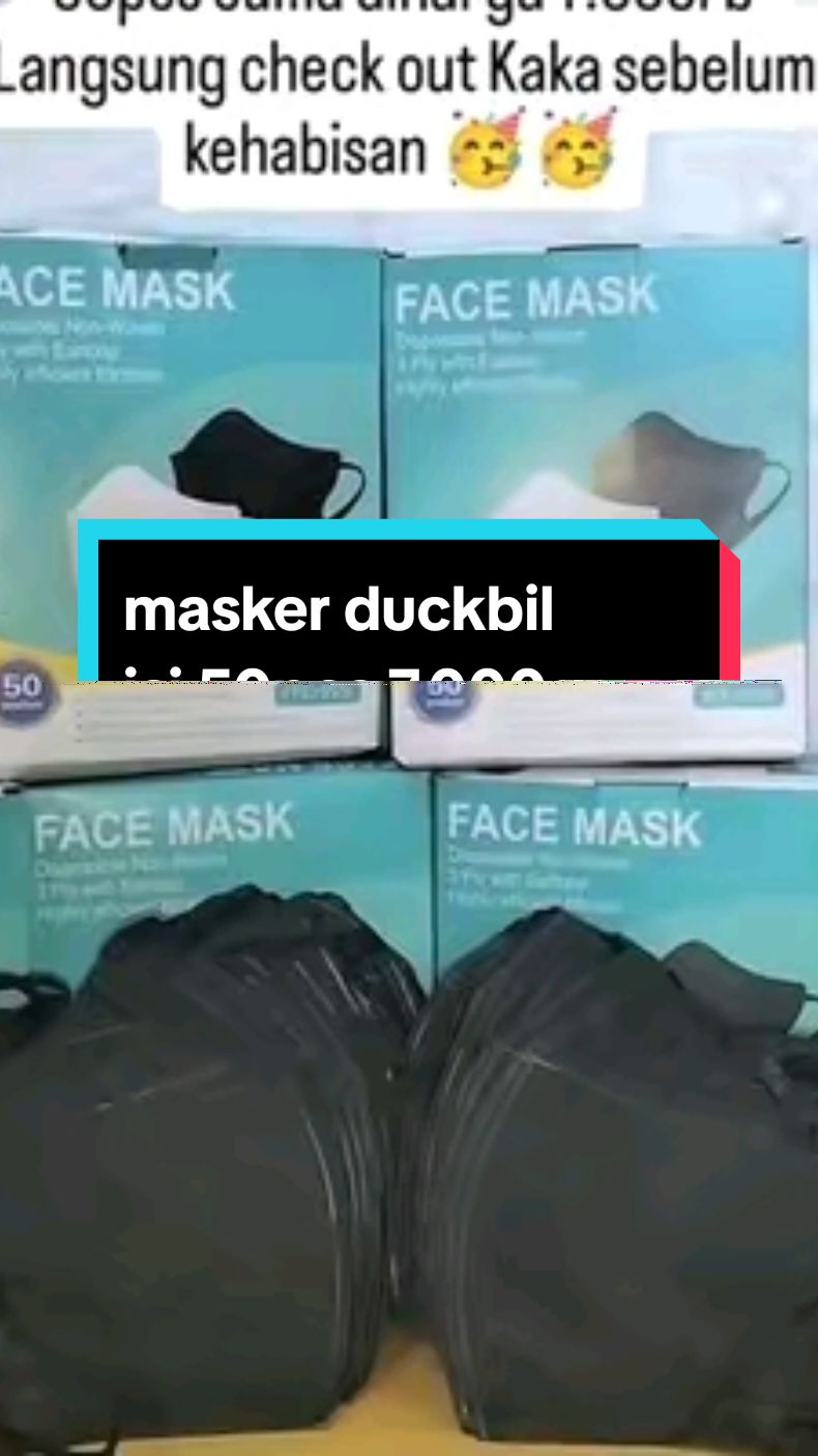 Masker duckbil warna hitam isi 50pcs cuma di harga 7.000 Kaka 🥳🥳#maskerduckbillmurah #masker3ply #maskerhitam #fypシ゚ #fypage #fypdong #fyp #fyppppppppppppppppppppppp #fypp #