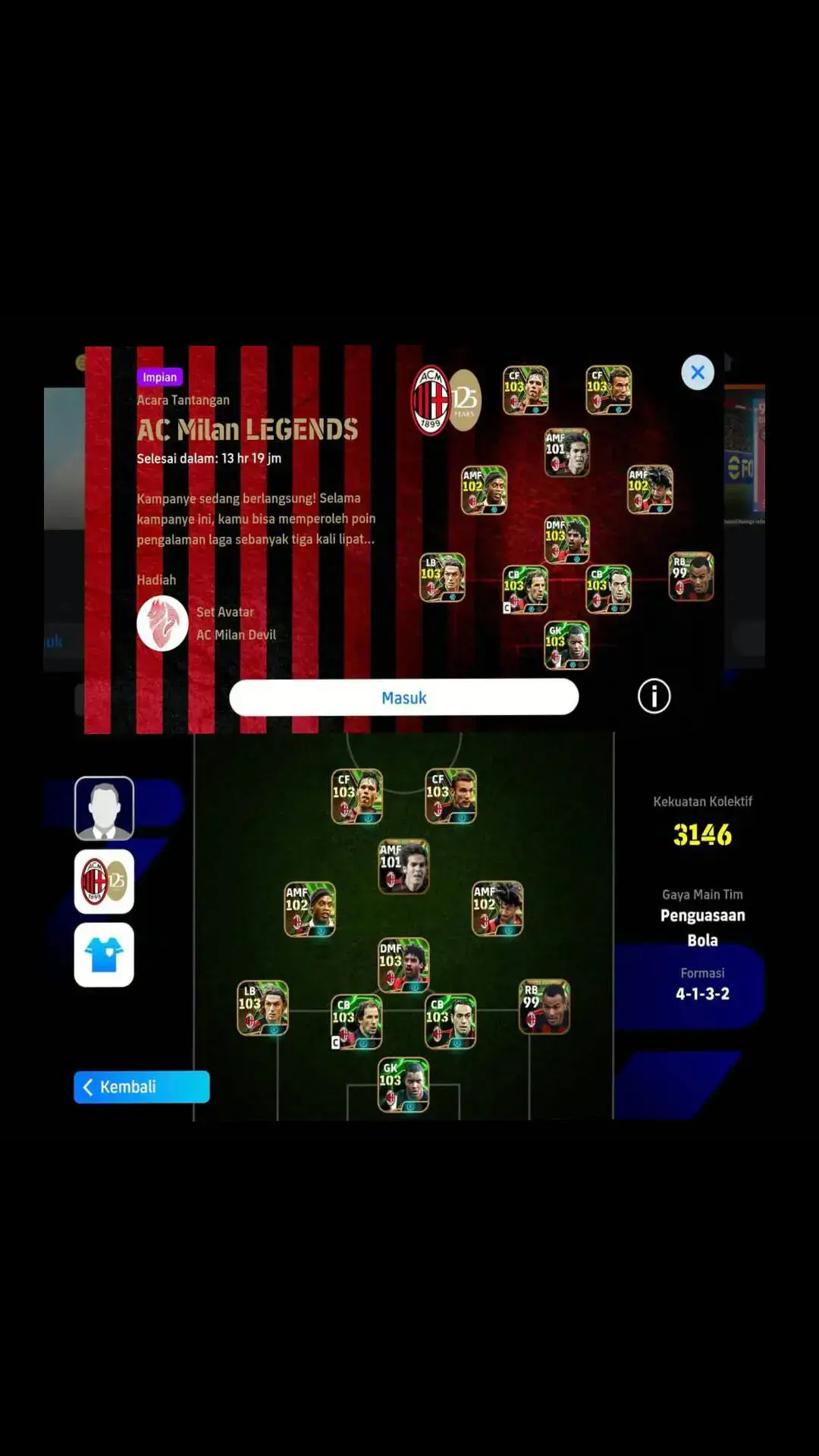Challenge Event - AC Milan LEGENDS  Berhadapan dengan skuad pemain legendaris AC Milan dalam pertandingan VS AI menggunakan Dream Team Anda. #efootball #efootball2025mobile #ACMilan #milan 
