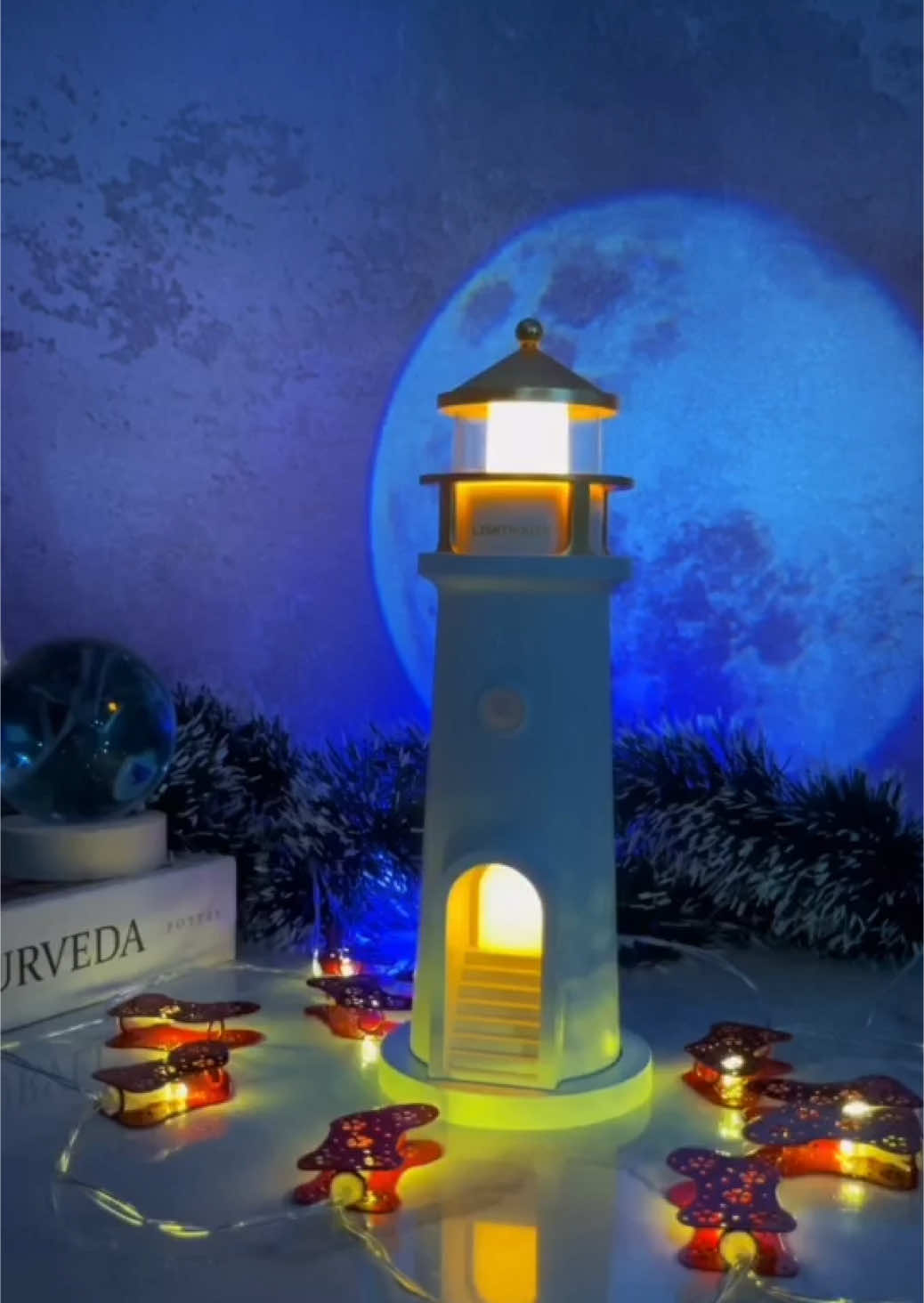 The lighthouse and moonlight shine together 🌕 #moonlighthouse #lunarglow #moonlitdecor #homelighting #moonlightvibes #homedecor #decor #trending #trend #fyp #viralvideo #viraltiktok 