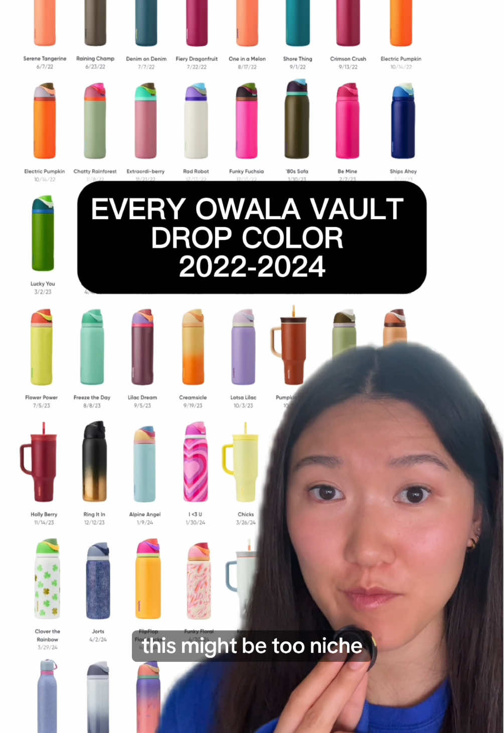 Every @owalalife color drop from the vault. What colors would your perfect Owala be? #fyp #foryou #thingtesting  #Owala #waterbottle #stayhydrated #hydration #drinkwater 