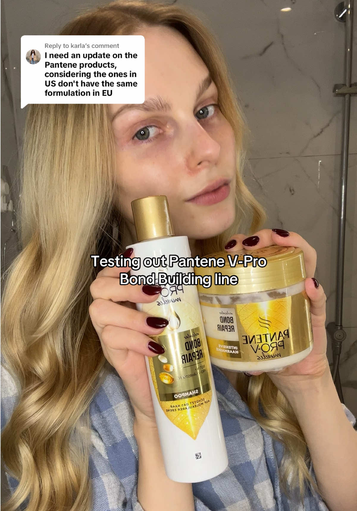 Replying to @karla Testing out @Pantene Pro-V Bond Building shampoo & hair mask. My hair feels extremely soft! The shampoo wasn’t drying at all, and the mask was very nourishing. What do you think? #haircare #pantene #bondbuilding #shampoo #hairmask #hairtok 