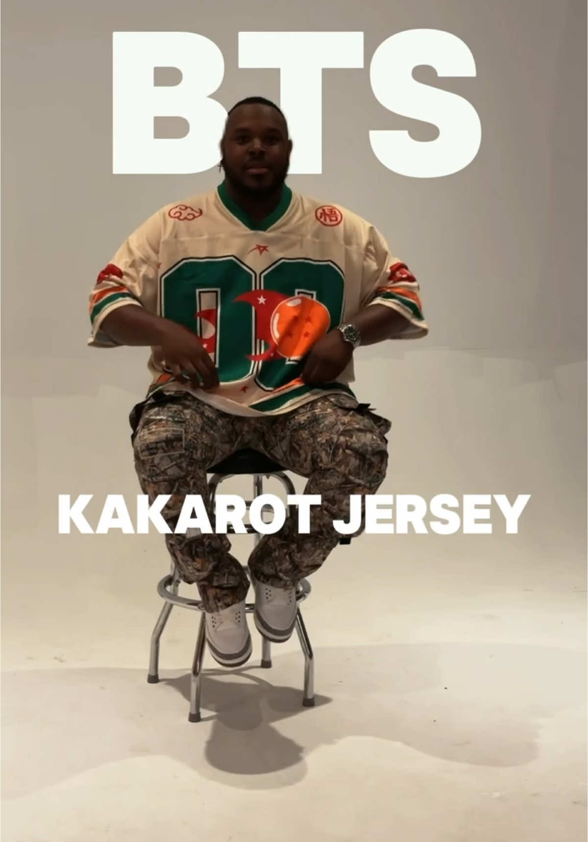 We had alot of fun shooting for this jersey we are releasing on 12.14.24 Features the same medium weight polyester material and boxy slightly cropped silhouette. Fully sublimated with small details of Kakarot printed throughout the jersey. Make sure to sign up for email and sms updates! That'll be the only way to get early access deals ;). @l0rd_griffith is 6’2 wearing an 2xl Special Thanks!! Photography: @trilogy_production_studios #dragonballz #goku #supersaiyan 