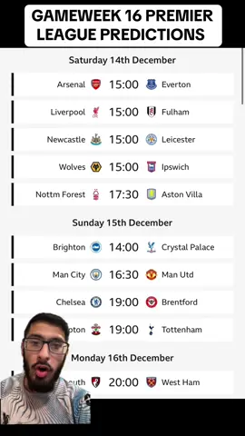 Gameweek 16 Premier League Score Predictions #premierleaguepredictions #PremierLeague #eplpredictions #epl #eplfootball #liverpool #manutd #arsenal #chelsea #fyp 