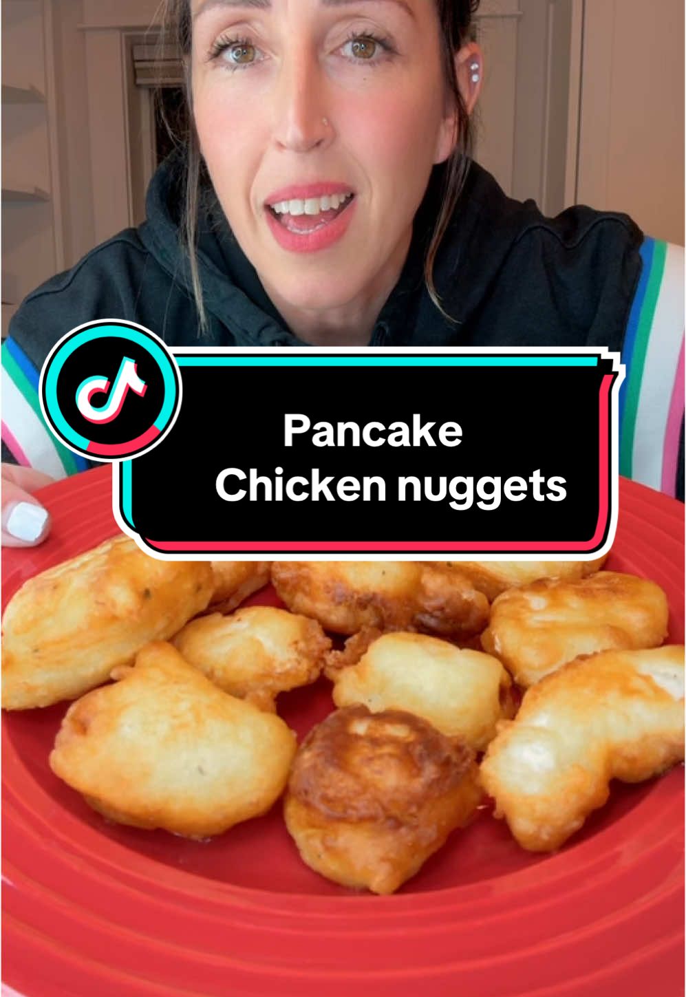 Sooo delicious and so so simple pancake batter i used 1 ½ cups all-purpose flour 3 ½ teaspoons baking powder 1 tablespoon white sugar ¼ teaspoon salt, or more to taste 1 ¼ cups milk 3 tablespoons butter, melted 1 large egg #pancake #chickennuggets